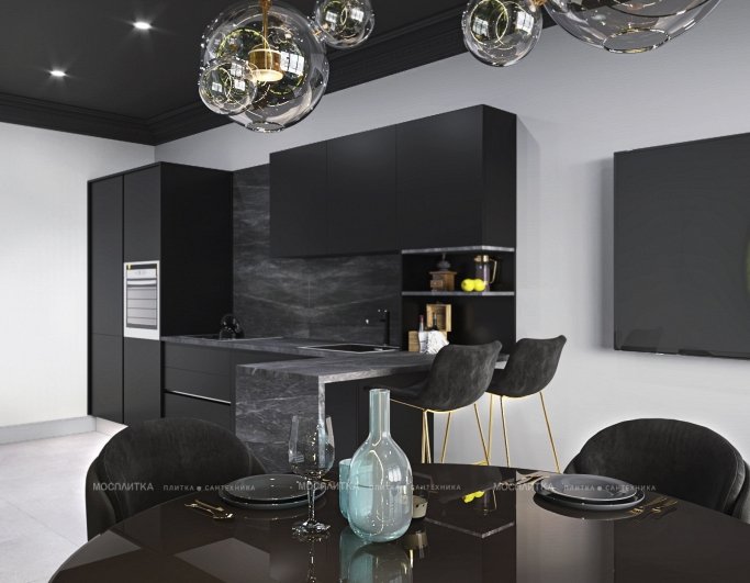 Дизайн Кухня в стиле Современный в черно-белом цвете №13133 - 5 изображение