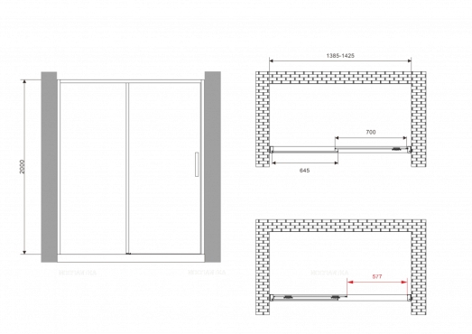 Душевая дверь Abber Komfort 140х200 см AG93140B профиль черный, стекло прозрачное - 3 изображение