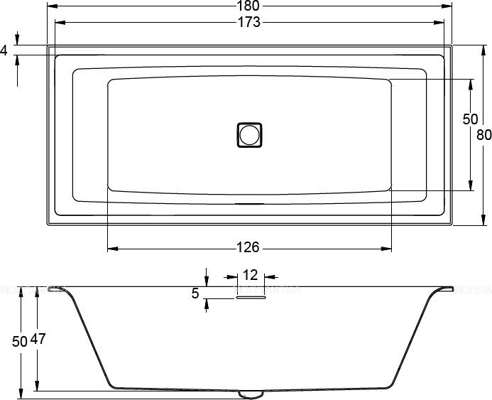 Акриловая ванна Riho Still Square Led 180x80 см R - изображение 3