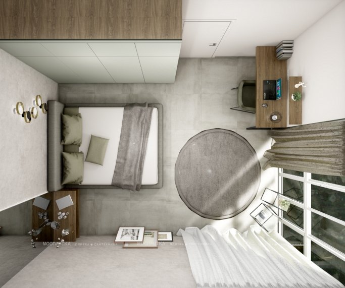 Дизайн Спальня в стиле Минимализм в бежевом цвете №12958 - 2 изображение