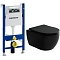 Комплект подвесной безободковый унитаз Ceramica Nova Play CN3001MB черный матовый с сиденьем микролифт + инсталляция Geberit Duofix 458.124.21.5 с кнопкой, хром глянцевый