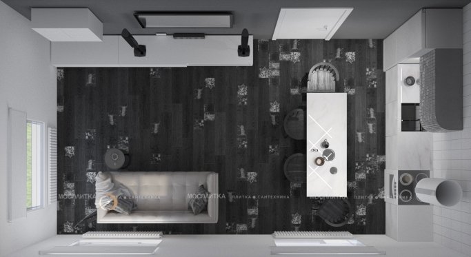 Дизайн Кухня-гостиная в стиле Современный в белом цвете №12999 - 3 изображение