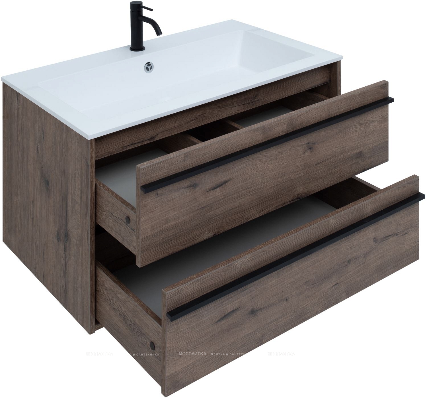 Комплект мебели для ванной Aquanet Lino 90 см, черная, коричневая - изображение 9