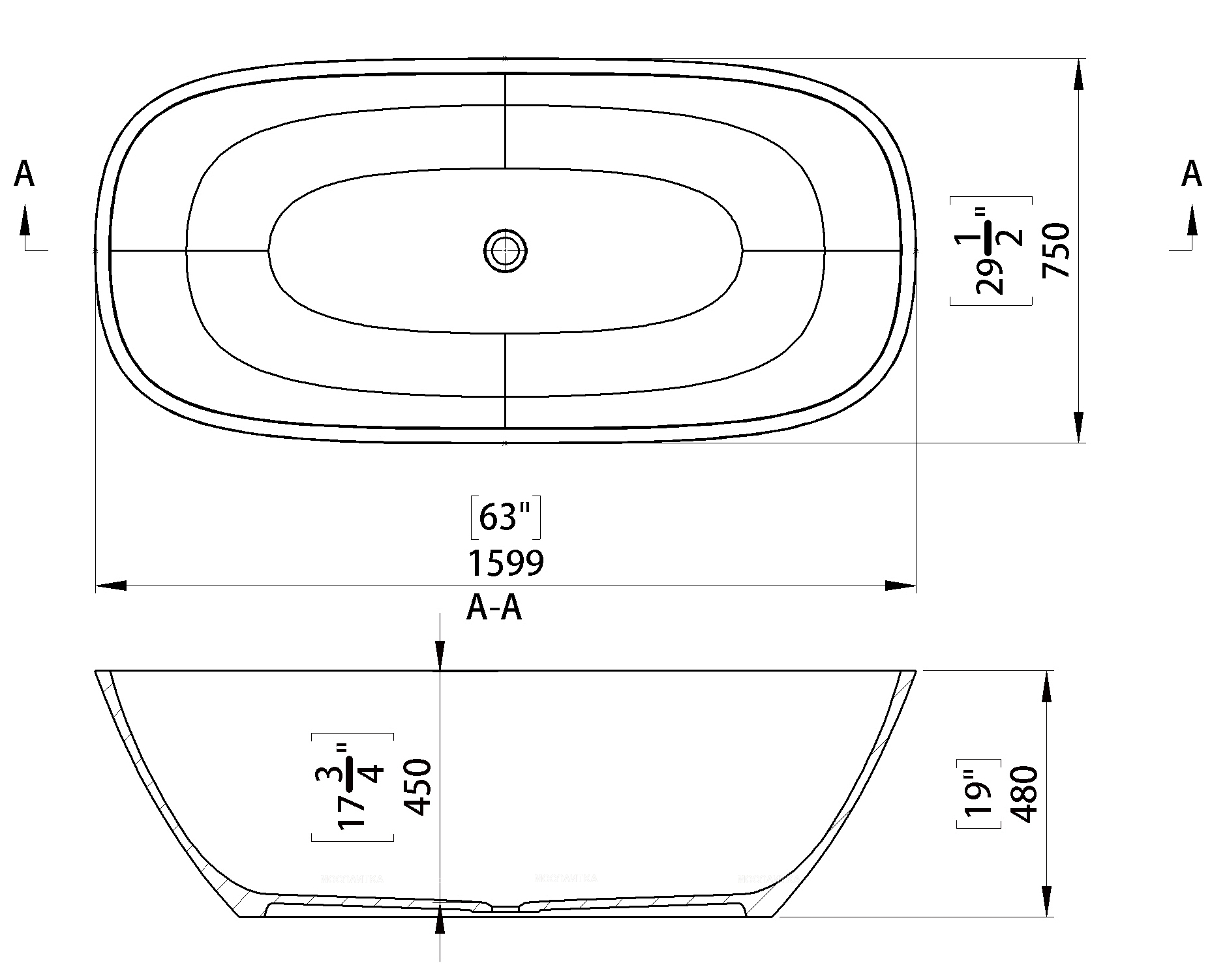 Ванна из исскуственного мрамора Marmite 160х75 см, 0078 1600, белая - изображение 2