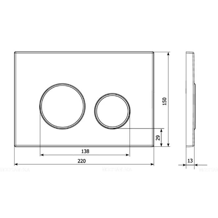 Кнопка смыва Veconi Round VFR-BL, 150х220х13, пластик, черный - изображение 2
