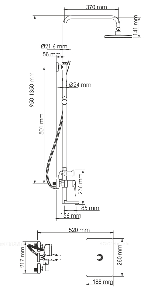 Душевая стойка Wasserkraft Aisch со смесителем A15501 - изображение 3