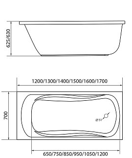 Акриловая ванна Creto Classio 150х70 см 10-15070