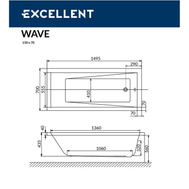 Акриловая ванна Excellent Wave 150x70 WAEX.WAV15WH - 6 изображение