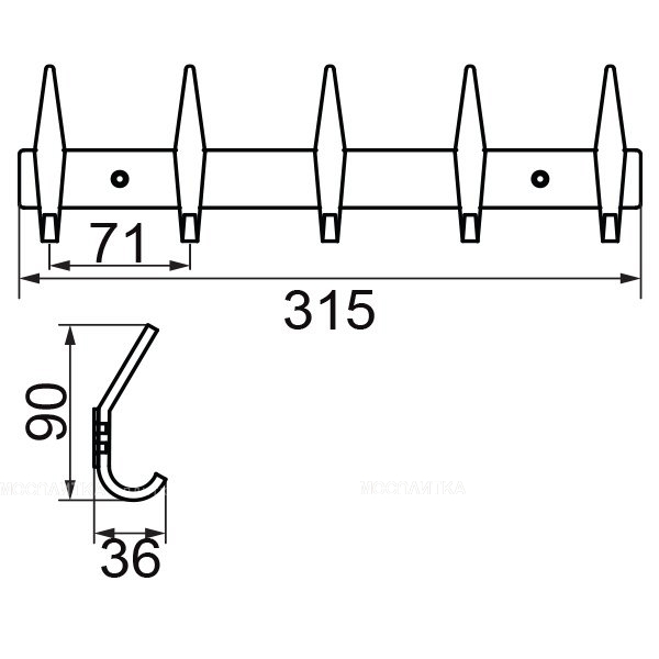 Планка Veragio Gifortes с 5-ю крючками L31,5xH3 см хром - изображение 2