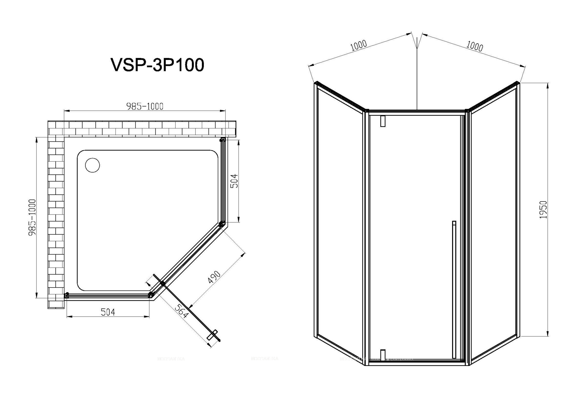 Душевой уголок Vincea Penta VSP-3P100CLB, 1000*1000, черный, стекло прозрачное - изображение 6