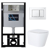 Комплект подвесной безободковый унитаз Azario Teramo AZ-8010-1000+AZ-8200-0032+AZ-0053 с микролифтом + система инсталляции с кнопкой смыва белый глянцевый