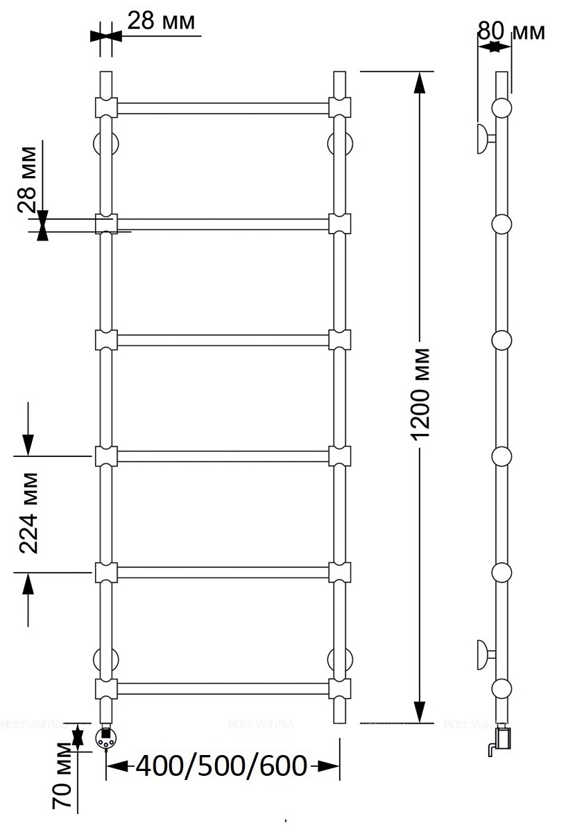 Полотенцесушитель электрический Secado Флоренция 2 120х40 см 4603777464967 L, бронза - изображение 2