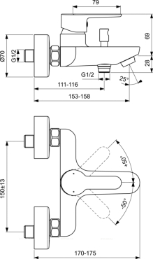 Настенный смеситель для ванны/душа Ideal Standard SESIA BC208AA - 2 изображение