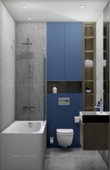 Дизайн Совмещённый санузел в стиле Современный в голубом цвете №13055 - 2 изображение