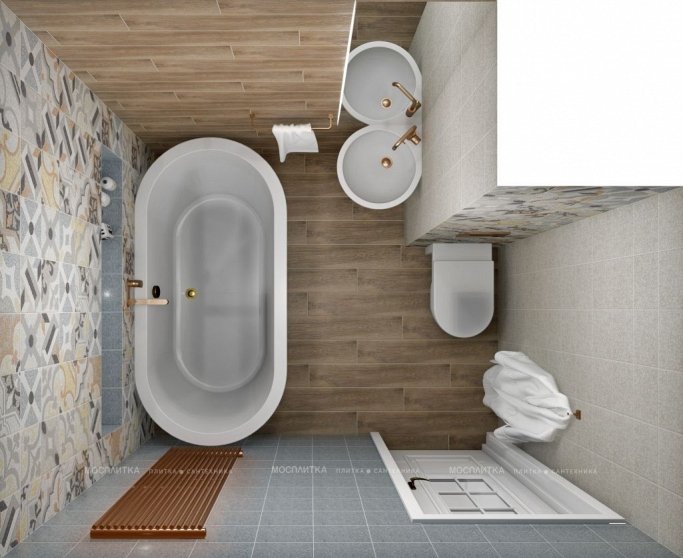 Дизайн Ванная в стиле Современный в сером цвете №11624 - 2 изображение