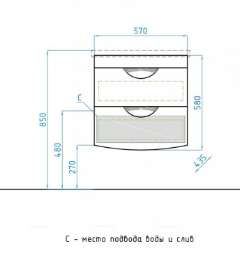 Тумба под раковину Style Line Жасмин-2 60 ЛС-00000728 подвесная белая 2 ящика - 4 изображение
