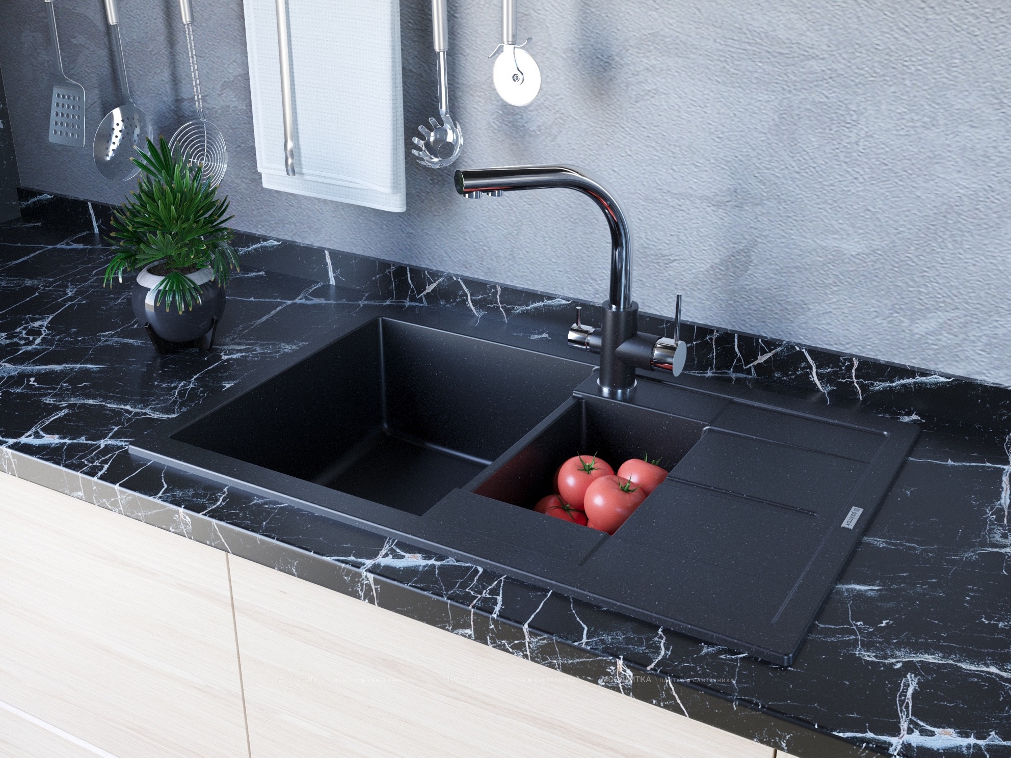 Смеситель Paulmark Essen Es213011-BLMCR для кухонной мойки, черный металлик / хром - изображение 2