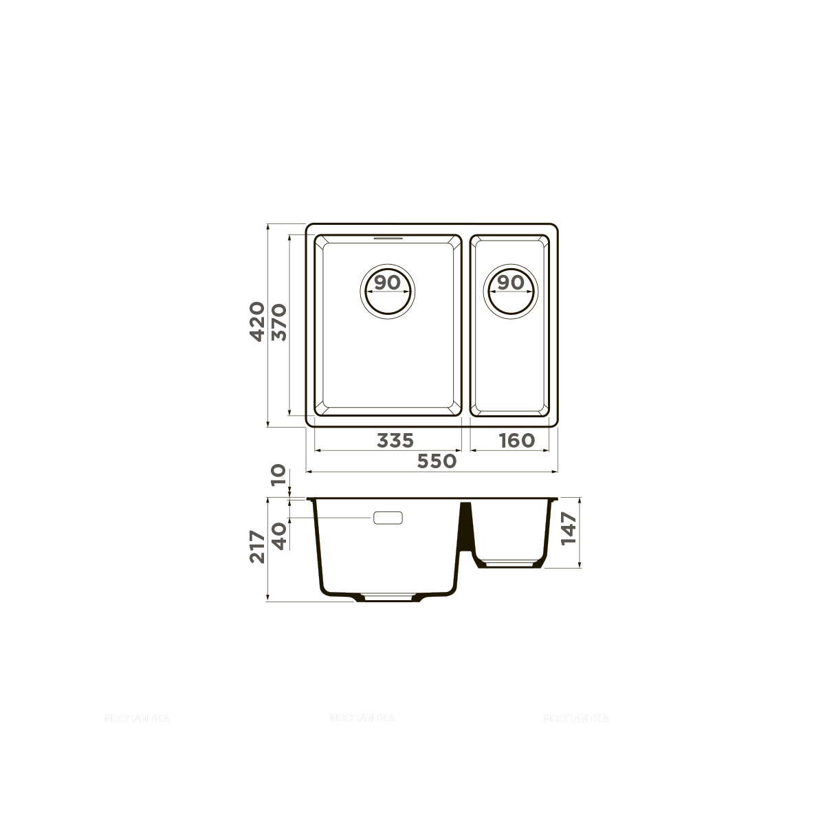 Кухонная мойка Omoikiri Kata 55-2-U-SA бежевая, 4993421 - изображение 2