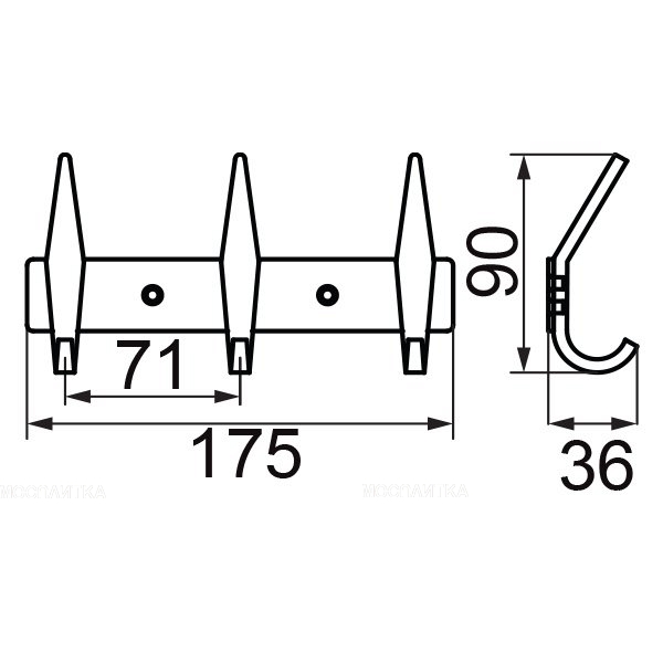 Планка Veragio Gifortes с 3-мя крючками L17,4xH3 см хром - изображение 2