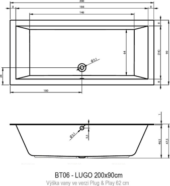 Акриловая ванна Riho Lugo 200x90 см R Plug&Play - 6 изображение
