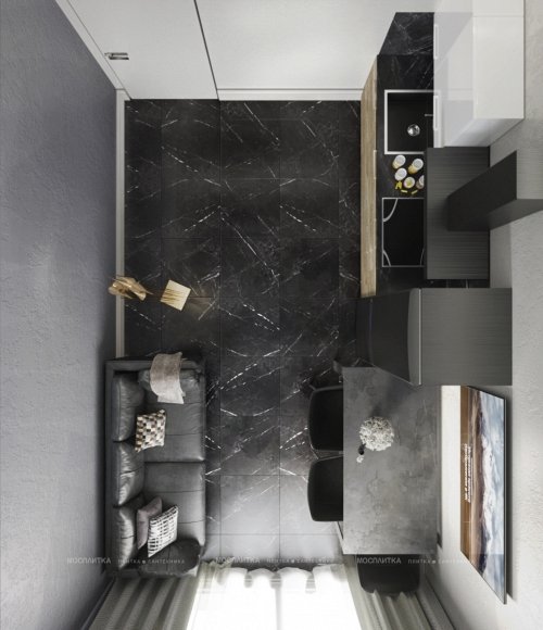 Дизайн Кухня-гостиная в стиле Неоклассика в черно-белом цвете №12828 - 2 изображение