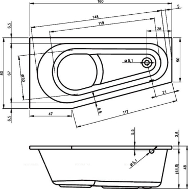 Акриловая ванна Riho Delta 160 см R - 7 изображение