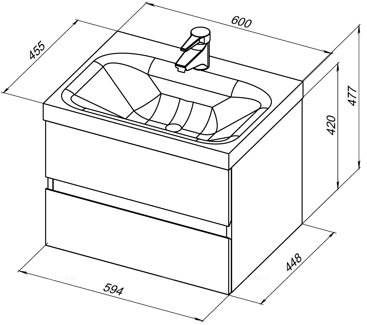 Комплект мебели для ванной Aquanet Беркли 60 см 254289, белый, дуб - изображение 2