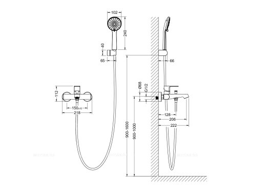Смеситель для ванны с душем Aquatek Оберон AQ1249CR хром глянцевый - 2 изображение