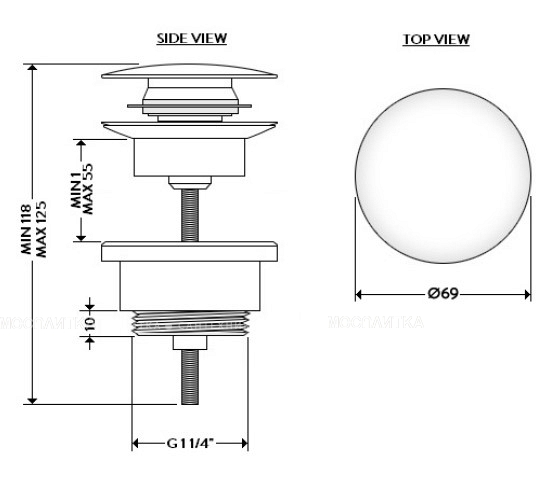 Донный клапан Galassia Dream 9916GM клик-клак с керамической крышкой, серый матовый - изображение 2
