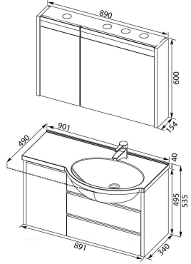 Комплект мебели для ванной Aquanet Лайн 90 R белый - 4 изображение