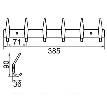 Планка Veragio Gifortes с 6-ю крючками L38,5xH3 см хром - 2 изображение