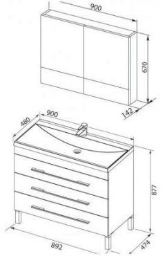 Комплект мебели для ванной Aquanet Верона 90 белый напольный 3 ящика - 8 изображение