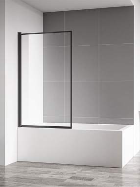 Душевая шторка на ванну AQUAme 80х140 см AQM2859-L профиль черный, стекло прозрачное