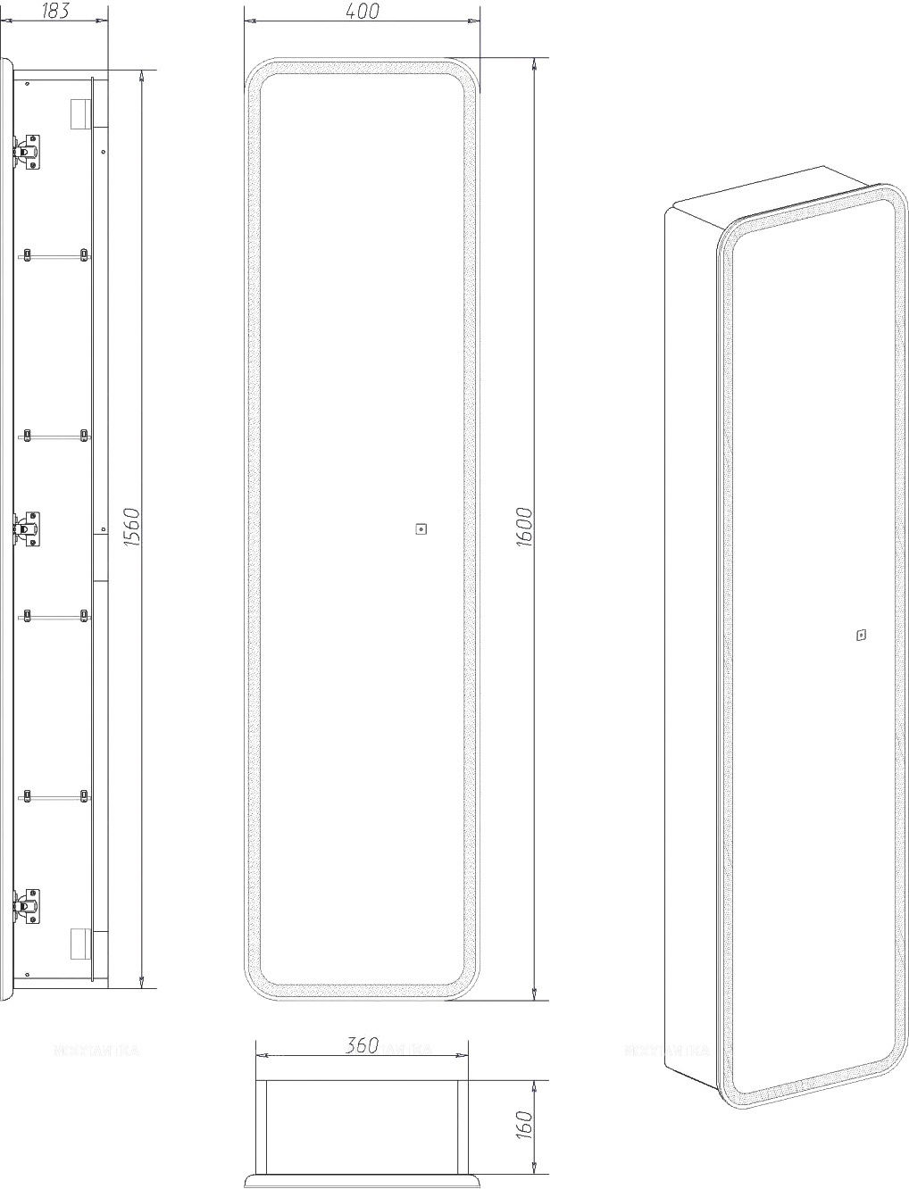 Шкаф-пенал Art&Max Platino 40 см AM-Pla-400-1600-1D-R-L-DS-F с подсветкой, белый - изображение 6