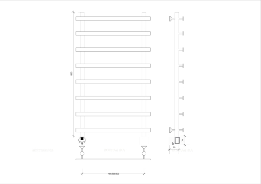 Полотенцесушитель электрический Secado Понтида 1 100х50 см 4603777456542 L, хром - 2 изображение