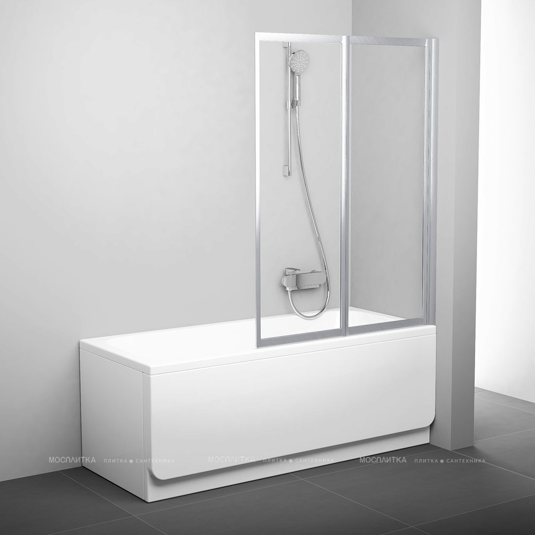Шторка на ванну Ravak VS2 105 сатин+ прозрачное стекло, серый - изображение 2