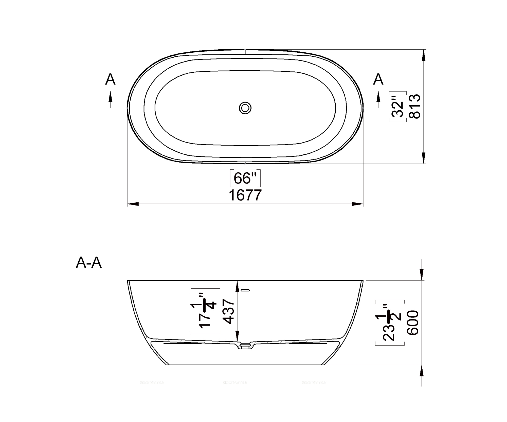 Ванна из исскуственного мрамора Marmite 167,7х81,3 см, 0016 1670 INT, белая - изображение 2