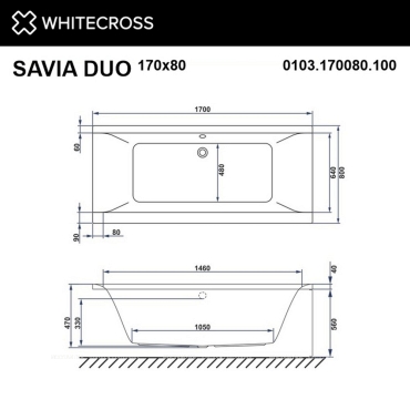 Акриловая ванна 170х80 см Whitecross Savia Duo Relax 0103.170080.100.RELAX.CR с гидромассажем - 8 изображение