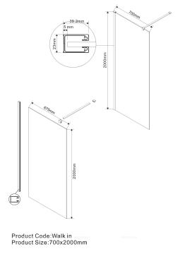 Душевая перегородка Vincea Walk in 70x200 см, VSW-1H700CL, профиль хром, стекло прозрачное - 3 изображение