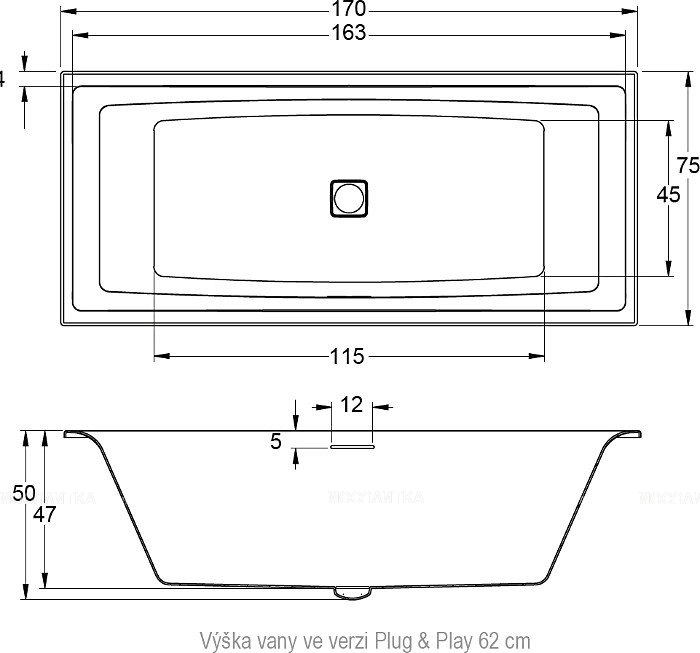 Акриловая ванна Riho Still Square 170x75 Plug&Play BD1300500000000 - изображение 3