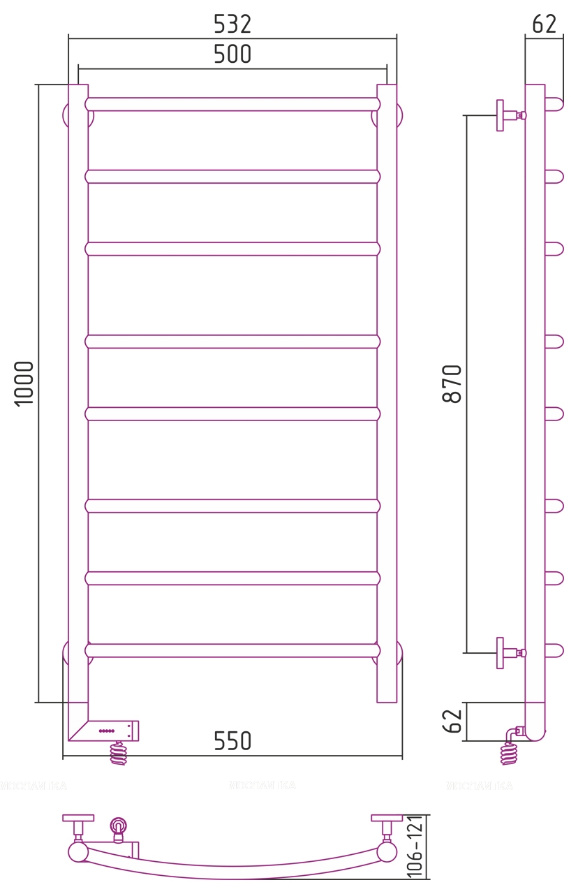 Полотенцесушитель электрический Сунержа Галант 2.0 100х50 см 00-5200-1050 без покрытия - изображение 4
