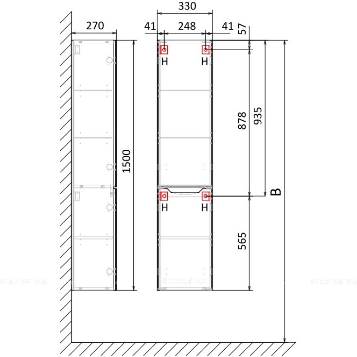Шкаф-пенал Jorno Slide 150 см, Sli.04.150/P/A, серый - изображение 2