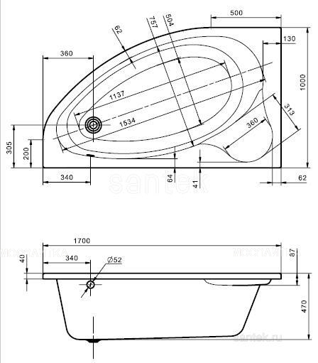 Акриловая ванна Santek Эдера 170х100 см L - изображение 2