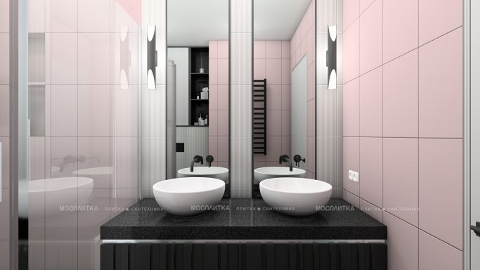 Дизайн Совмещённый санузел в стиле Современный в розовым цвете №12920 - 7 изображение