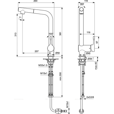 Смеситель Ideal Standard Ceralook BC176AA для кухонной мойки, хром - 3 изображение