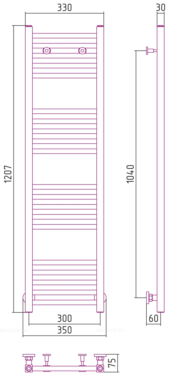 Полотенцесушитель водяной Сунержа Модус 120х30 см 31-0250-1230 матовый черный - изображение 3