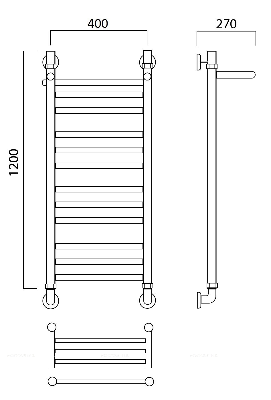 Полотенцесушитель водяной Aquanerzh лесенка прямая групповая с полкой 120x40 - изображение 2