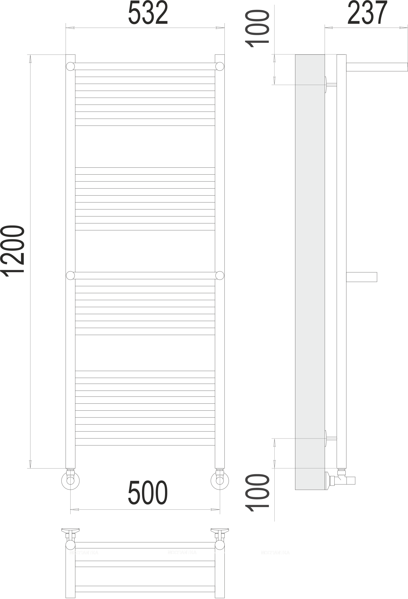 Полотенцесушитель водяной Terminus Аврора П22 500х1200 4670078529244 с 2-мя полками, хром - изображение 3