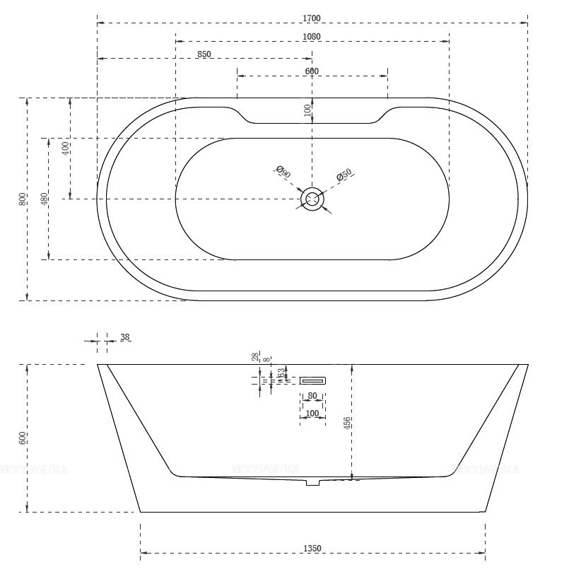 Акриловая ванна Abber 170х80 см AB9299-1.7, белый - изображение 4