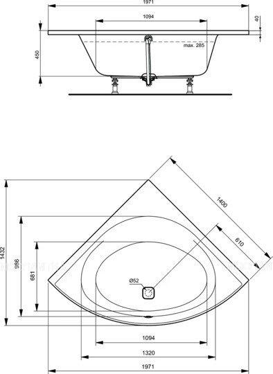 Угловая встраиваемая акриловая ванна 140X140 см Ideal Standard K746701 TONIC II - изображение 3